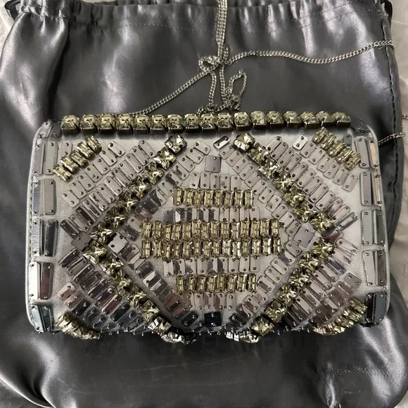 Alberta Ferretti Silver Crystal Embellished Chain Crossbody - Picture 8 of 10